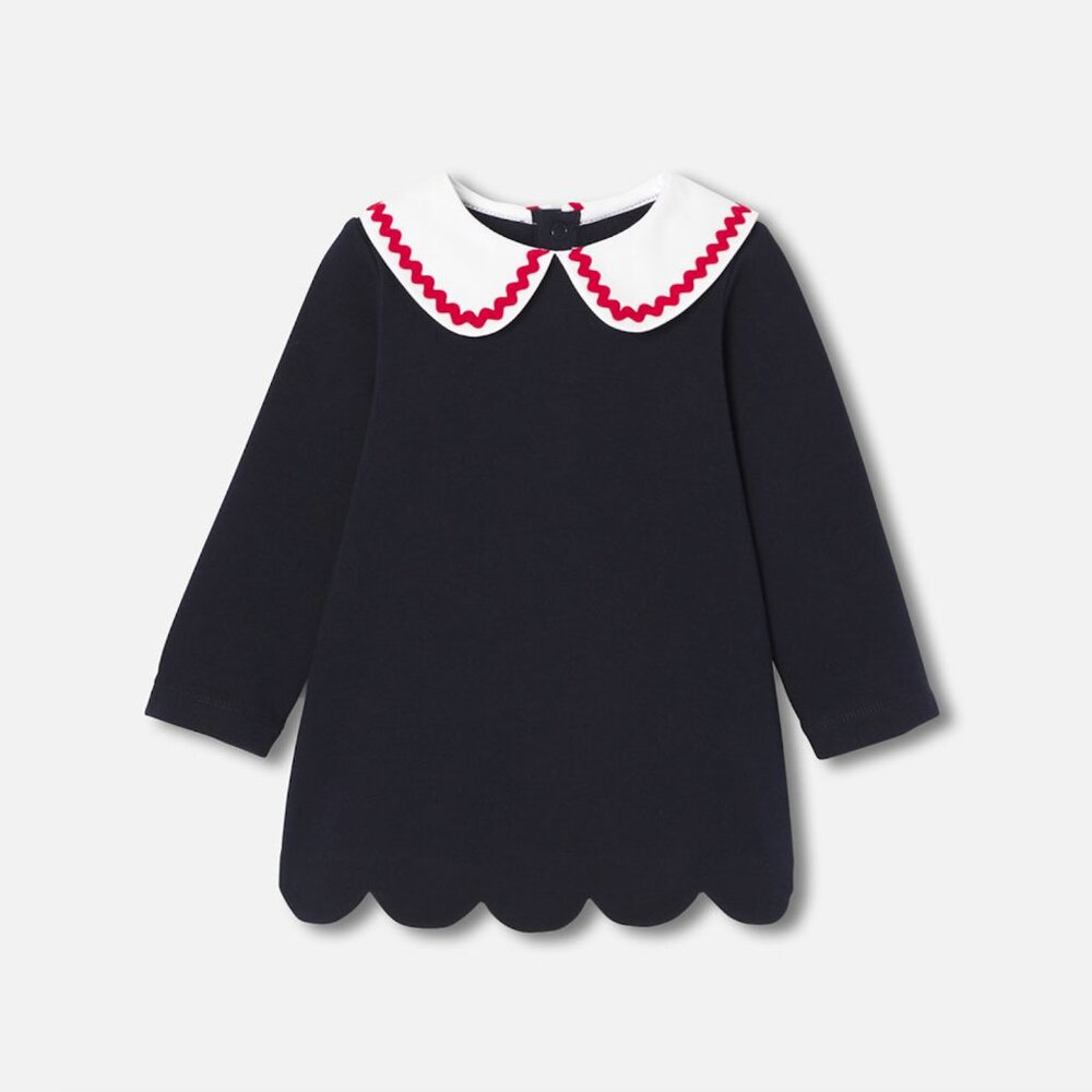 NWT Jacadi Baby Girl Navy Fleece Dress